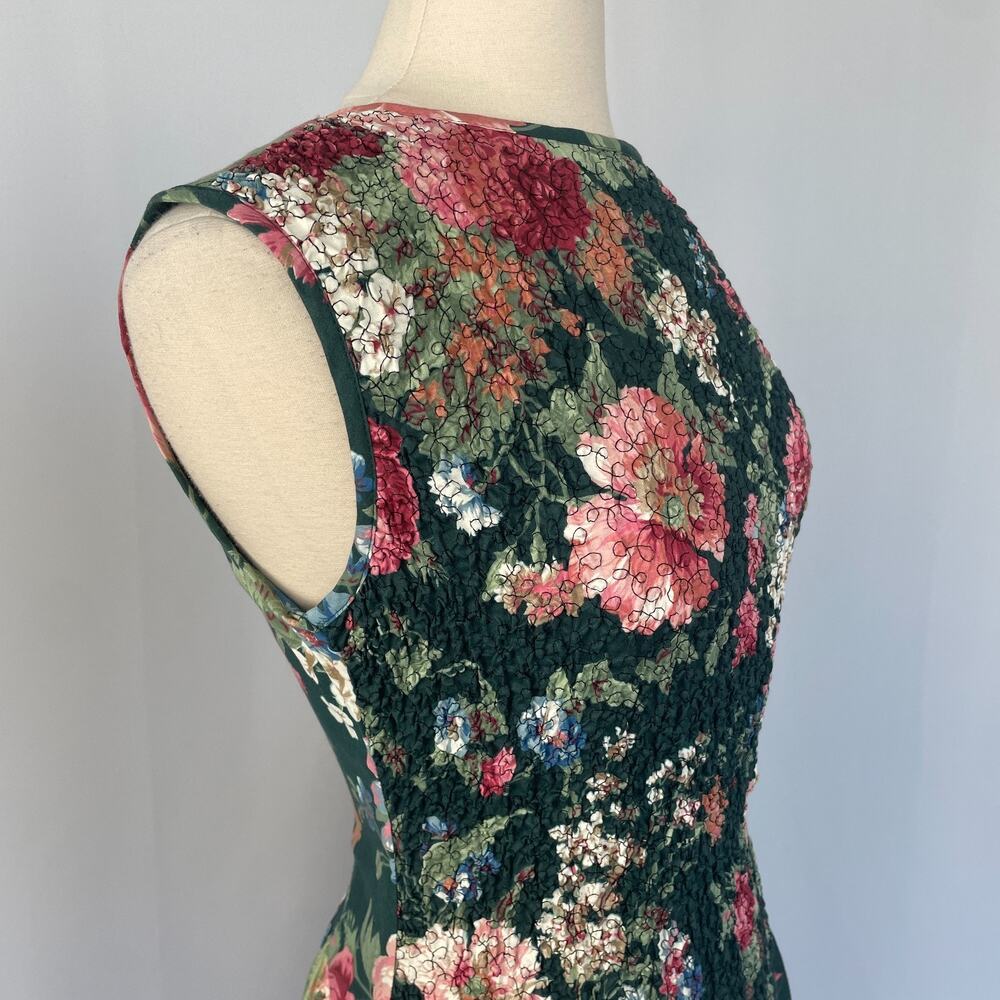 Vintage Midi Dress Size 10 Green Pink Floral Botanical Garden Spring Romantic - Picture 5 of 16